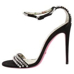 Gucci Black Suede Ilse Crystal Embellished Ankle Strap Sandals Size 37
