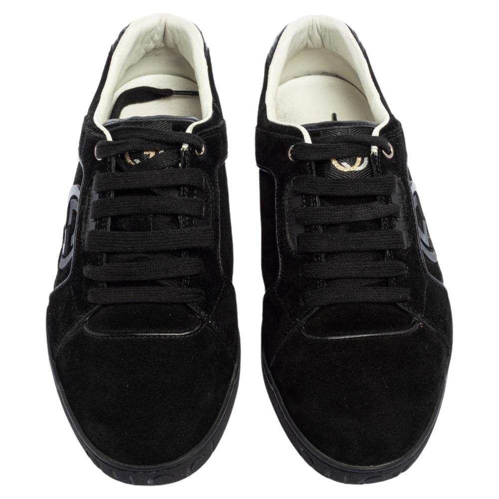 Gucci Black Suede Interlocking G Logo Low Top Sneakers Size 40.5 at