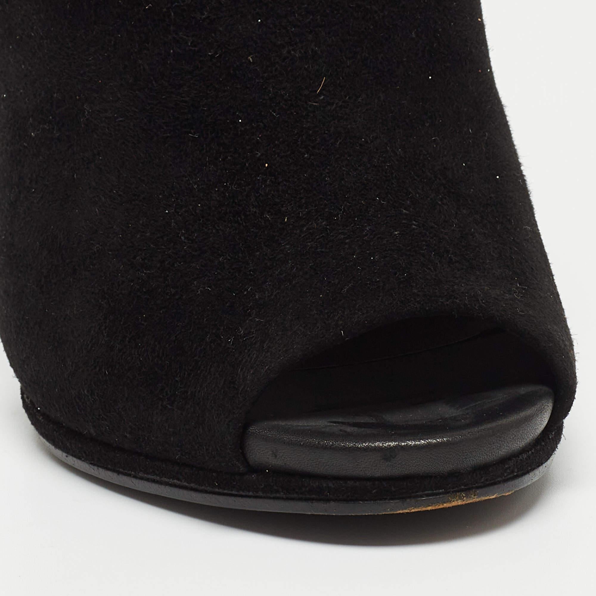 Gucci Black Suede Jane Peep Toe Booties Size 37.5 For Sale 3