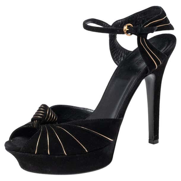 Gucci Black Suede Kelly Knot Platform Sandals Size 41 For Sale at ...