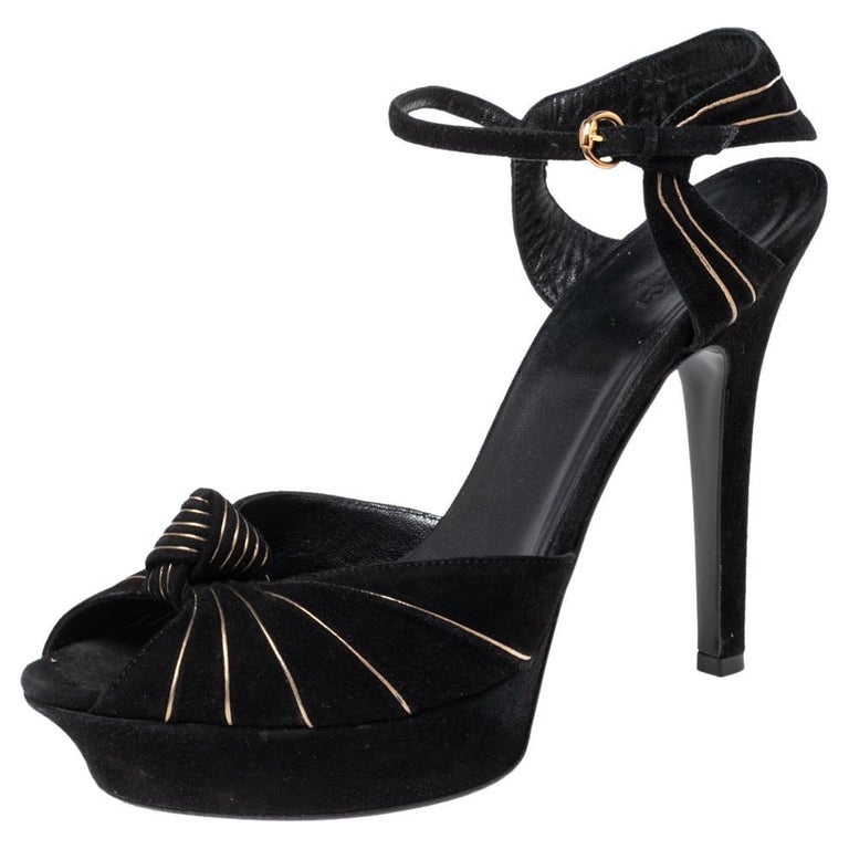Gucci Black Suede Kelly Knot Platform Sandals Size 41 For Sale at 1stDibs