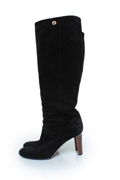 Gucci, Black suede knee boots with GG logo