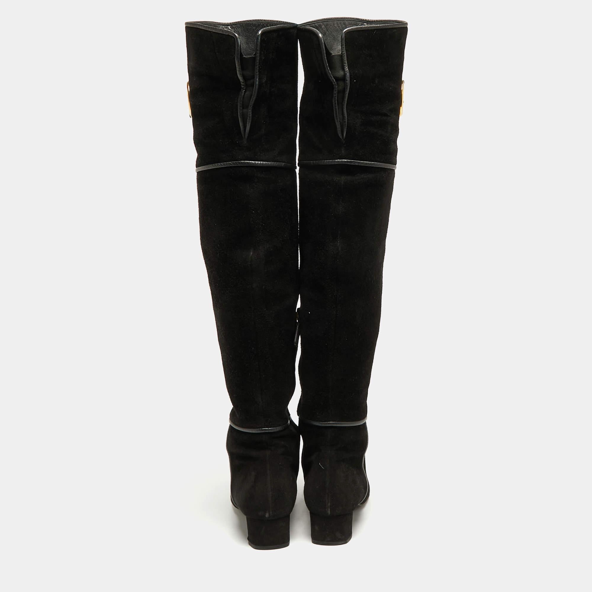 Gucci Black Suede Knee Length Boots Size 38.5 For Sale 1