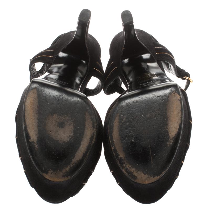Gucci Black Suede Knot Detail Peep Toe Platform Sandals Size 36 In Good Condition In Dubai, Al Qouz 2