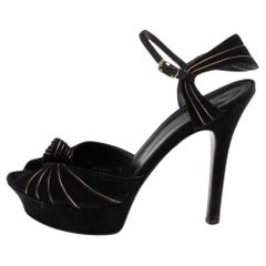 Gucci Black Suede Knot Detail Peep Toe Platform Sandals Size 38.5