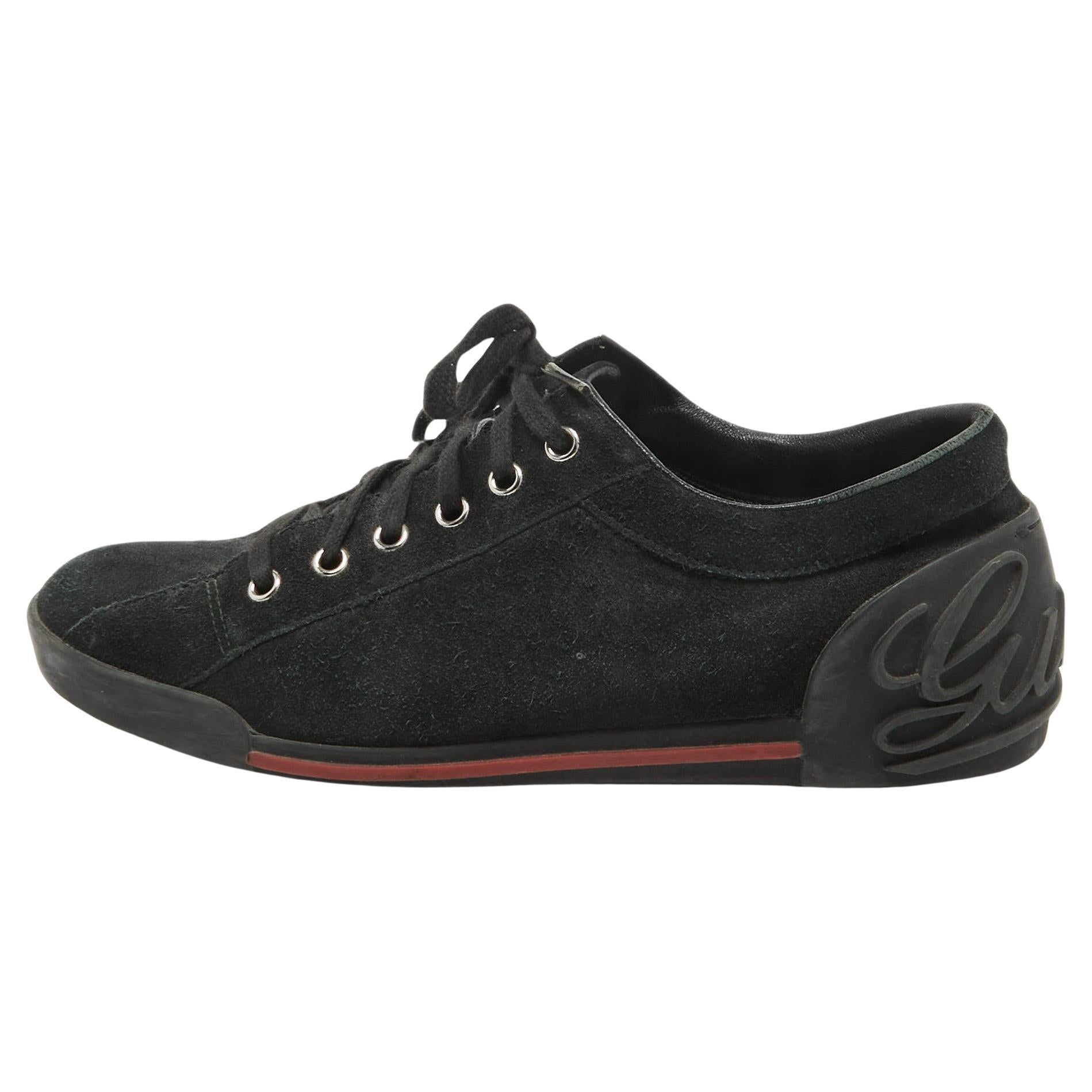 Gucci Black Suede Lace Up Sneakers Size 38 For Sale