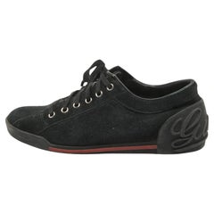 Used Gucci Black Suede Lace Up Sneakers Size 38