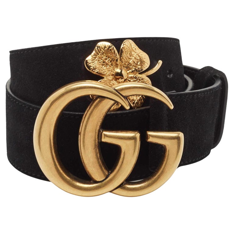 Gucci Black Suede Leaf Clover Interlocking G Belt 75CM at 1stDibs