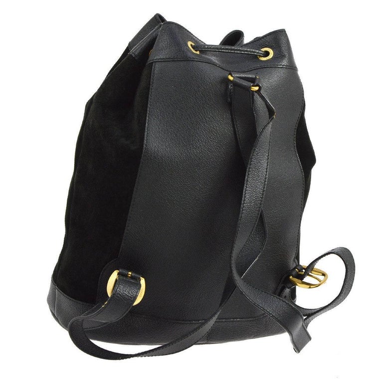 Gucci Black Suede Leather Bamboo 2 in 1 Top Handle Drawstring Backpack ...
