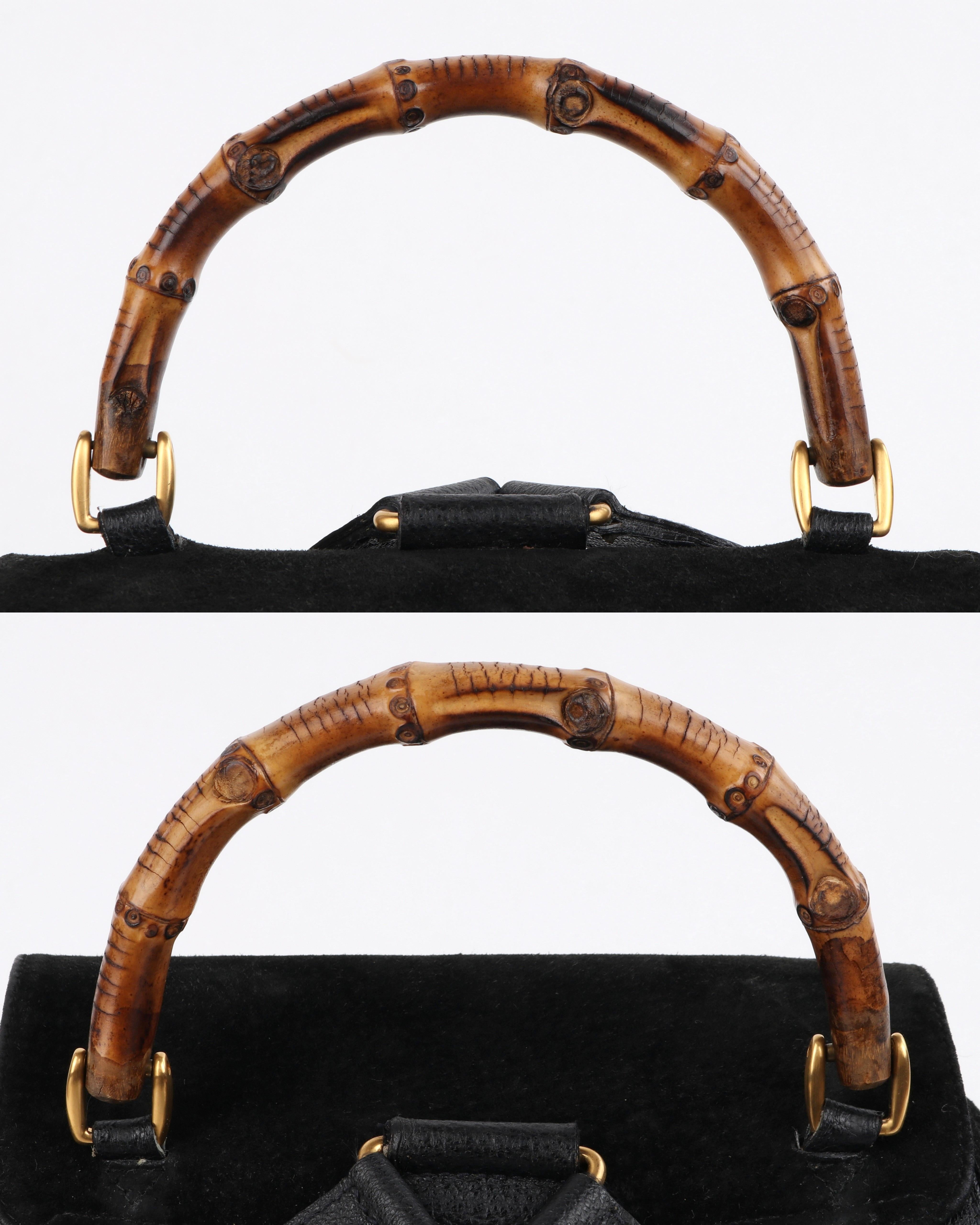GUCCI Black Suede Leather Drawstring Bamboo Handle Two Pocket Backpack Handbag 7