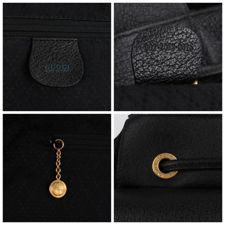 GUCCI Black Suede Leather Drawstring Bamboo Handle Two Pocket Backpack Handbag at 1stDibs