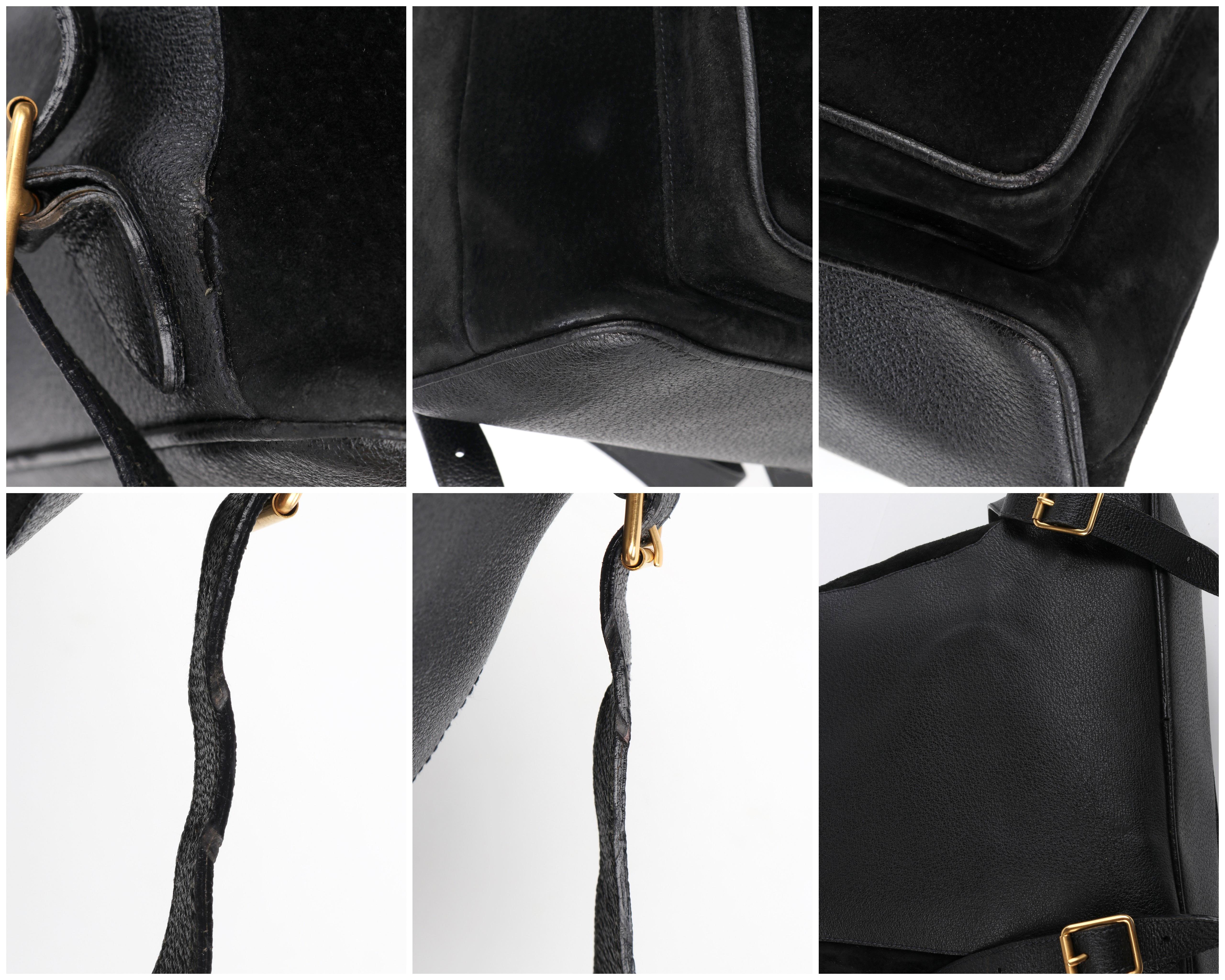 GUCCI Black Suede Leather Drawstring Bamboo Handle Two Pocket Backpack Handbag 9