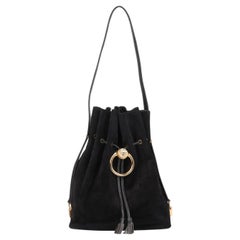 Gucci Black Suede & Leather Embellished Leopard Vintage Bucket Bag