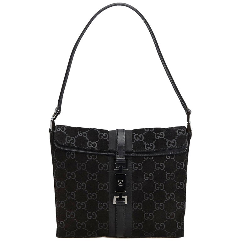 Gucci Black Suede Leather Guccissima Jackie Flap Bag Italy For Sale at
