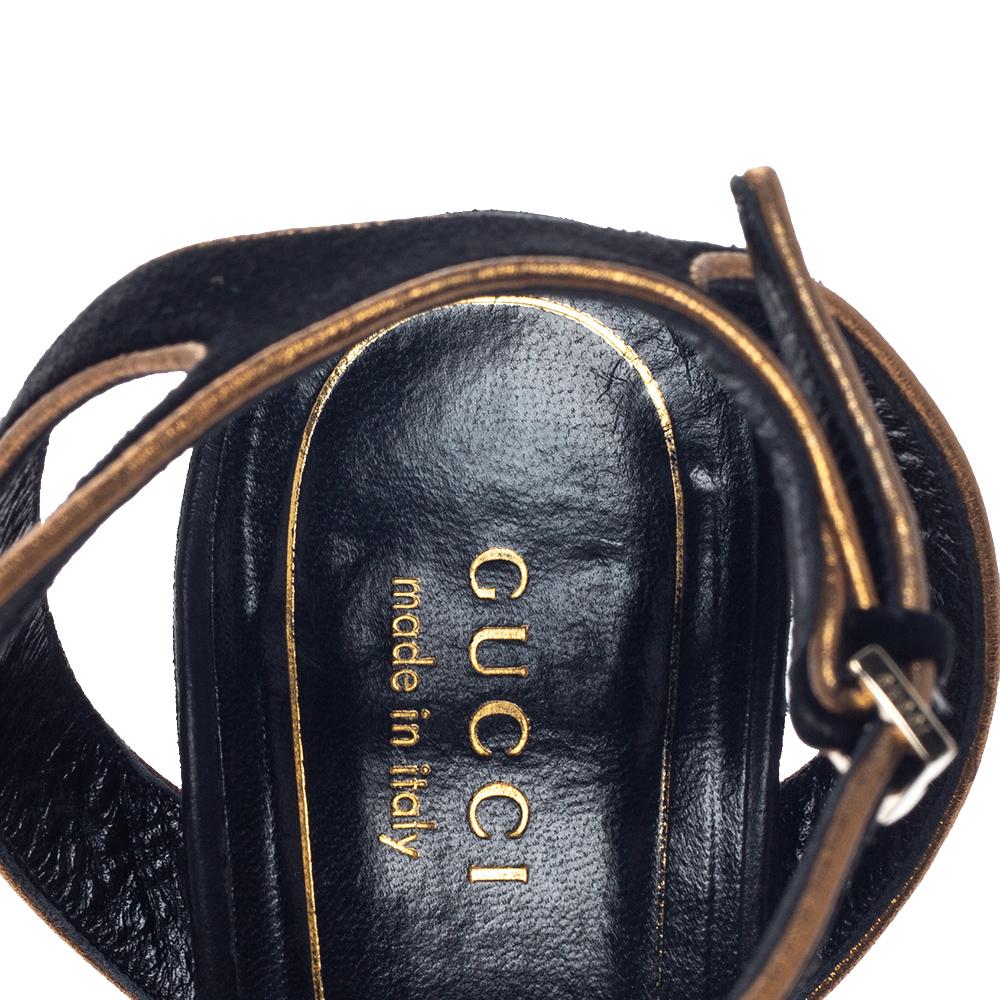 Gucci Black Suede Leather Huston Platform Ankle Strap Sandals Size 38.5 In Good Condition In Dubai, Al Qouz 2