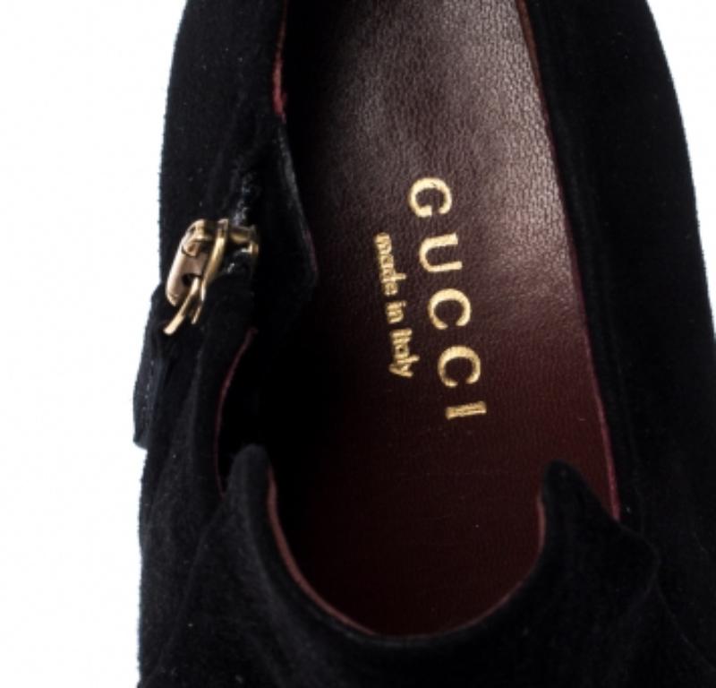 Gucci Black Suede Leather Tassel Booties Size 36.5 In Good Condition For Sale In Dubai, Al Qouz 2