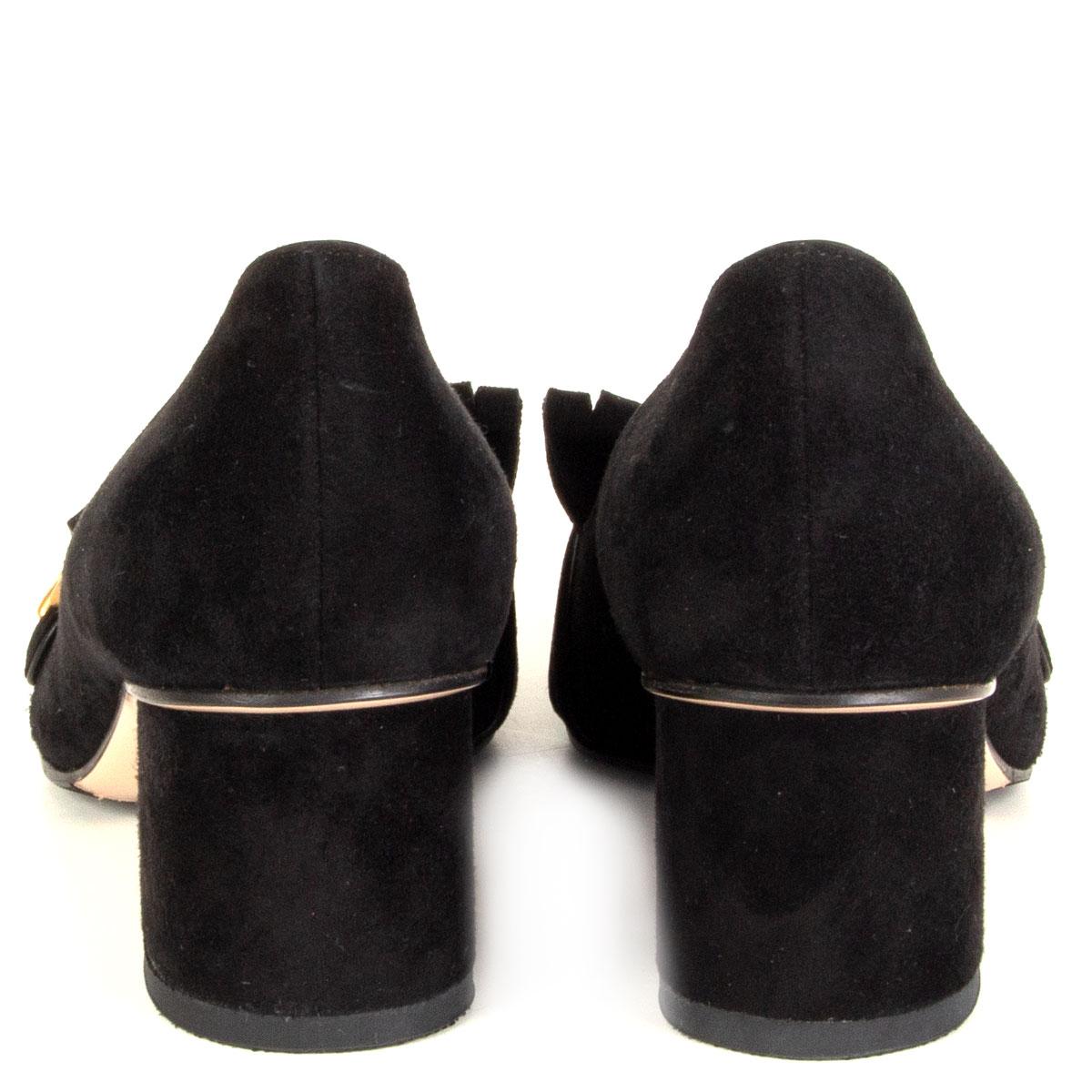 black suede block heel pumps