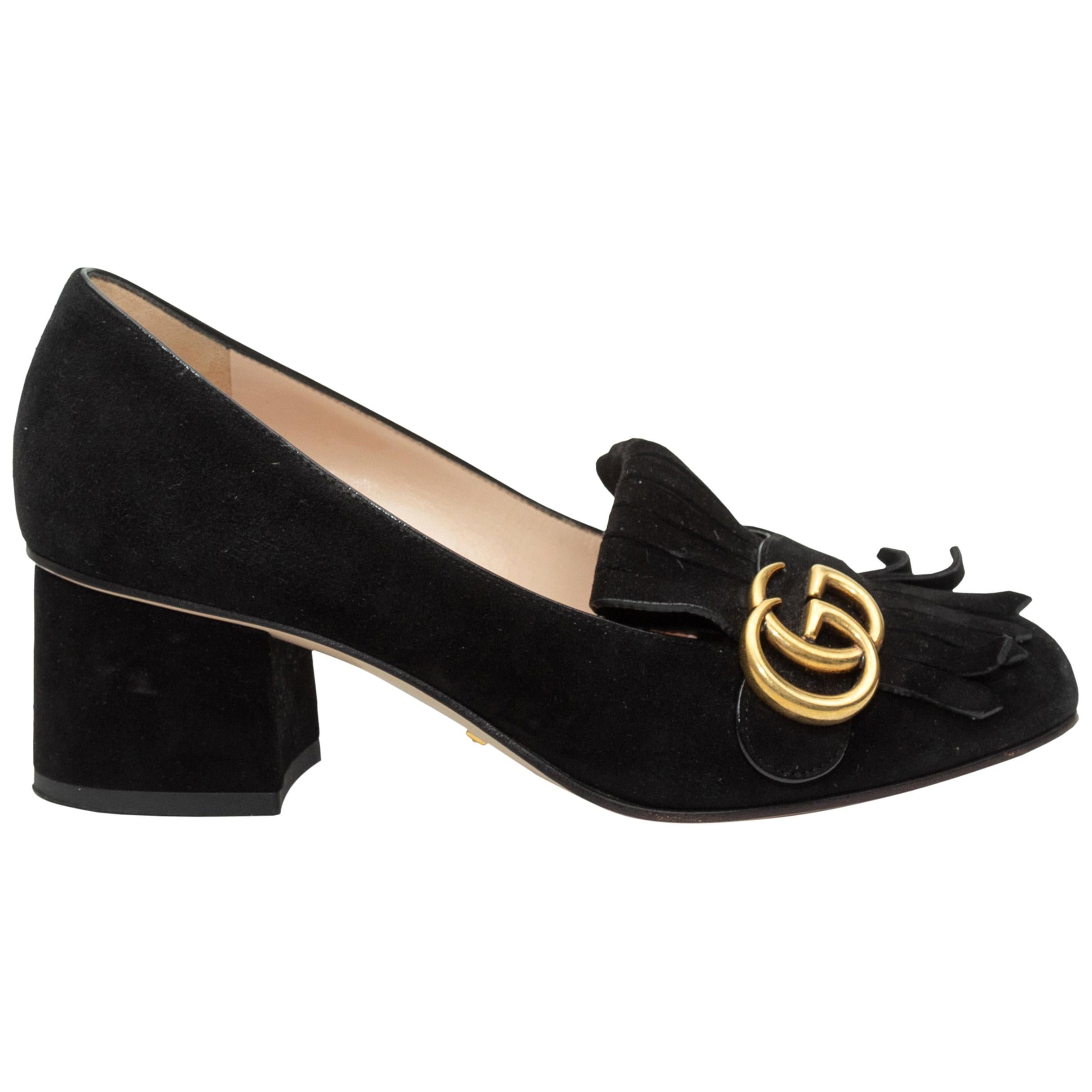 Gucci Black Suede Marmont Kiltie Pumps For Sale at 1stDibs