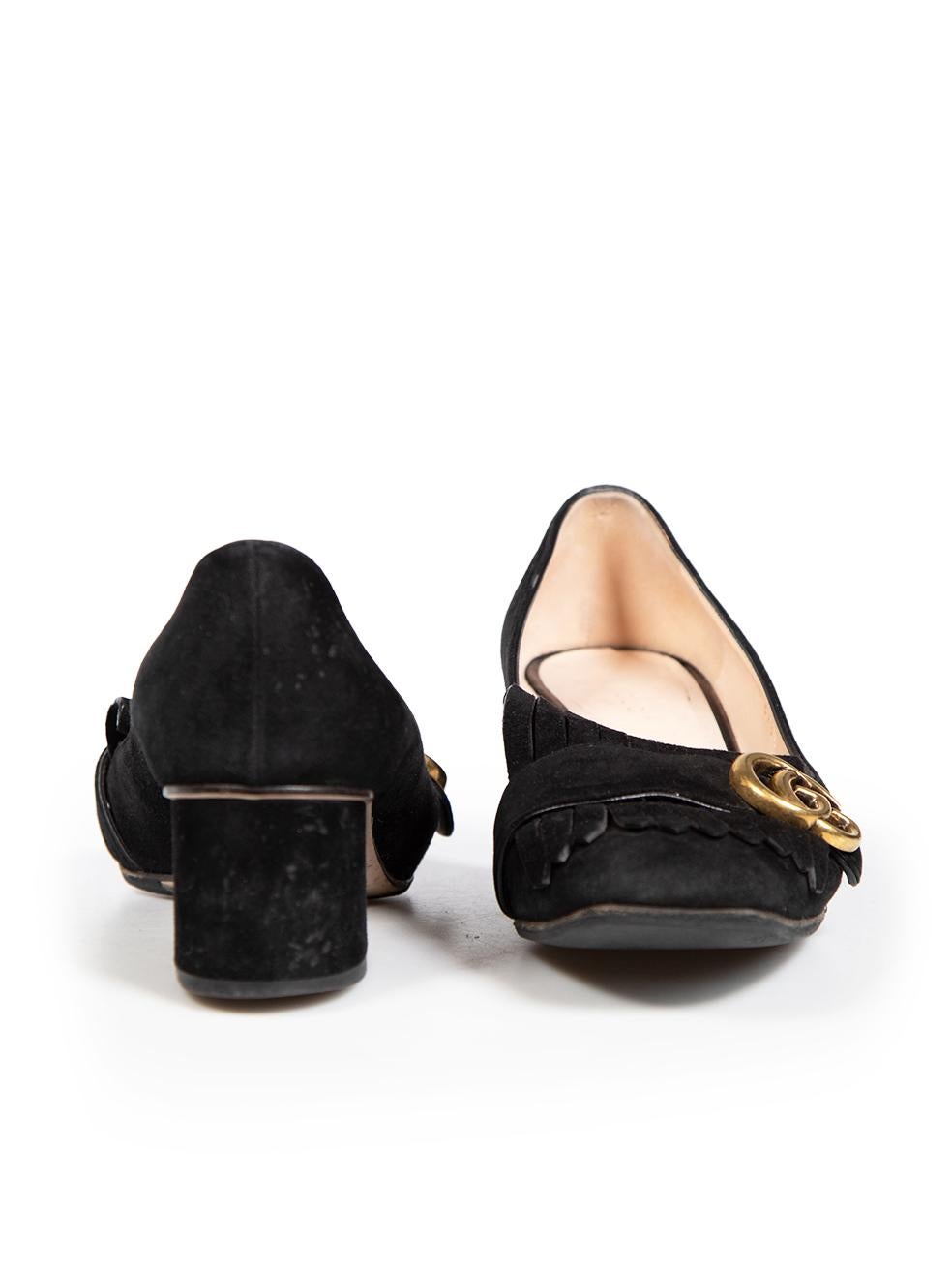 Gucci Black Suede Marmont Mid Heel Pumps Size IT 37.5 In Good Condition In London, GB