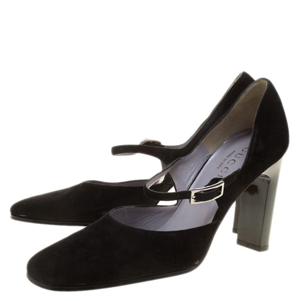 Gucci Black Suede Mary Jane Pumps Size 37.5 1