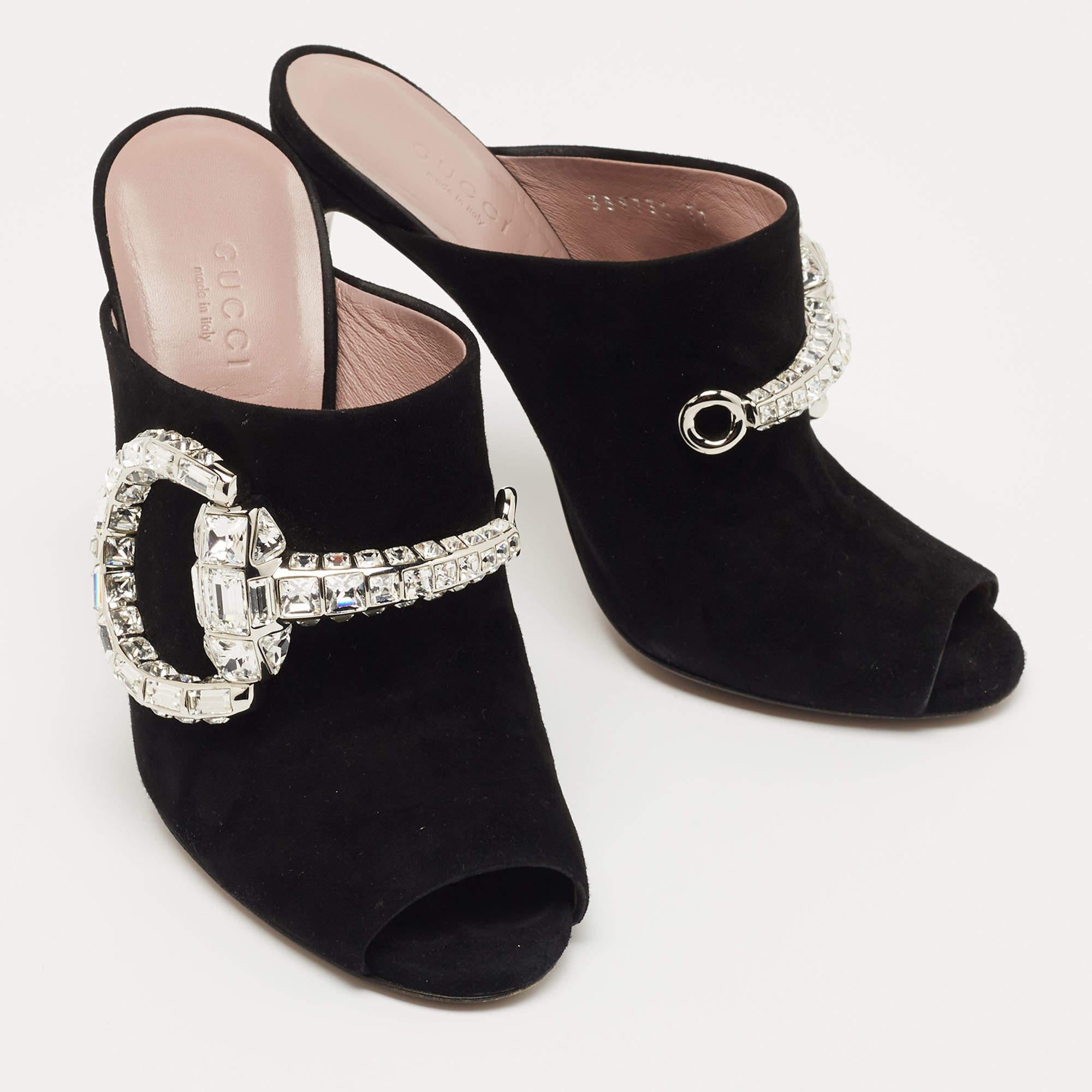 Gucci Black Suede Maxime Crystal Embellished Mule Sandals Size 37 1