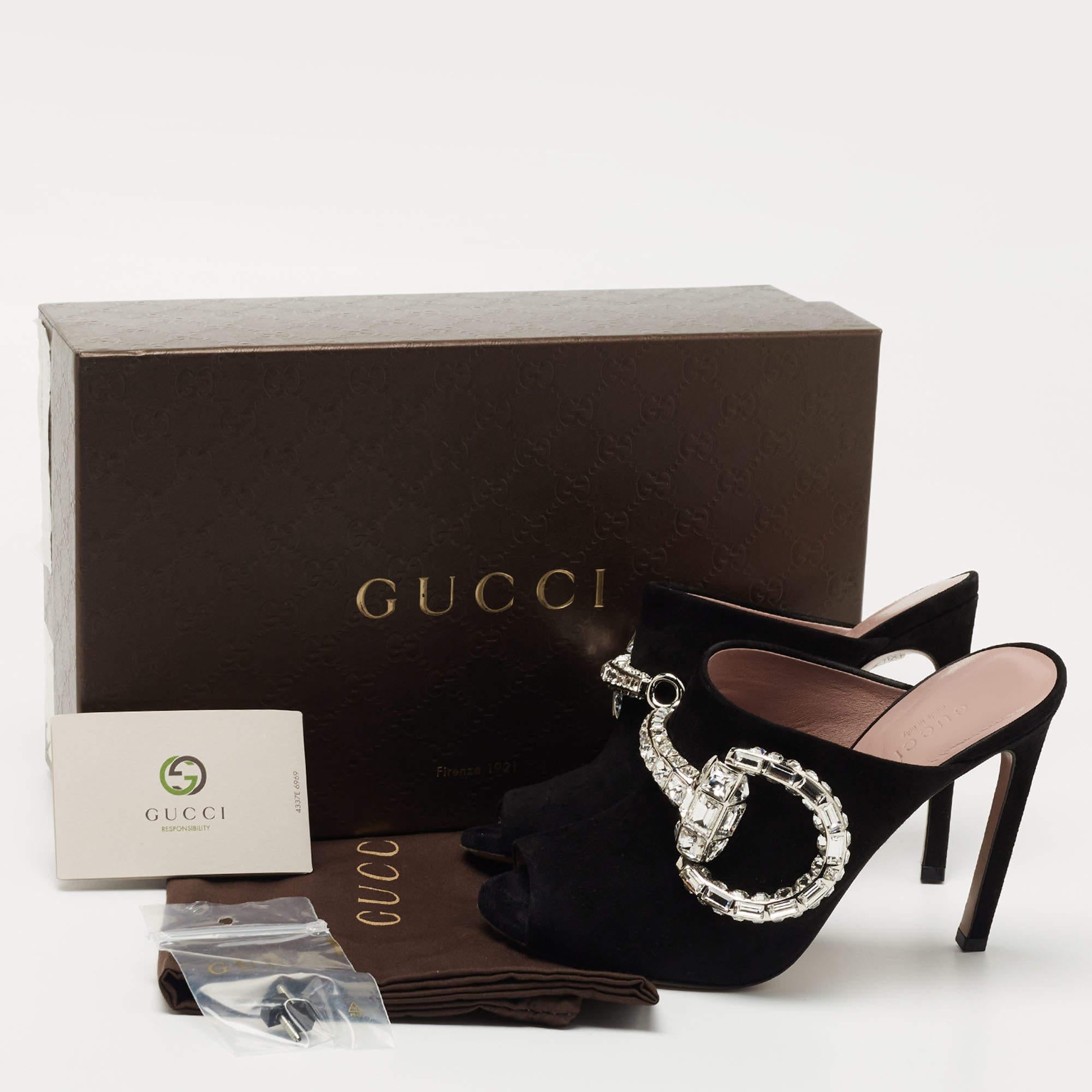 Gucci Black Suede Maxime Crystal Embellished Mule Sandals Size 37 2