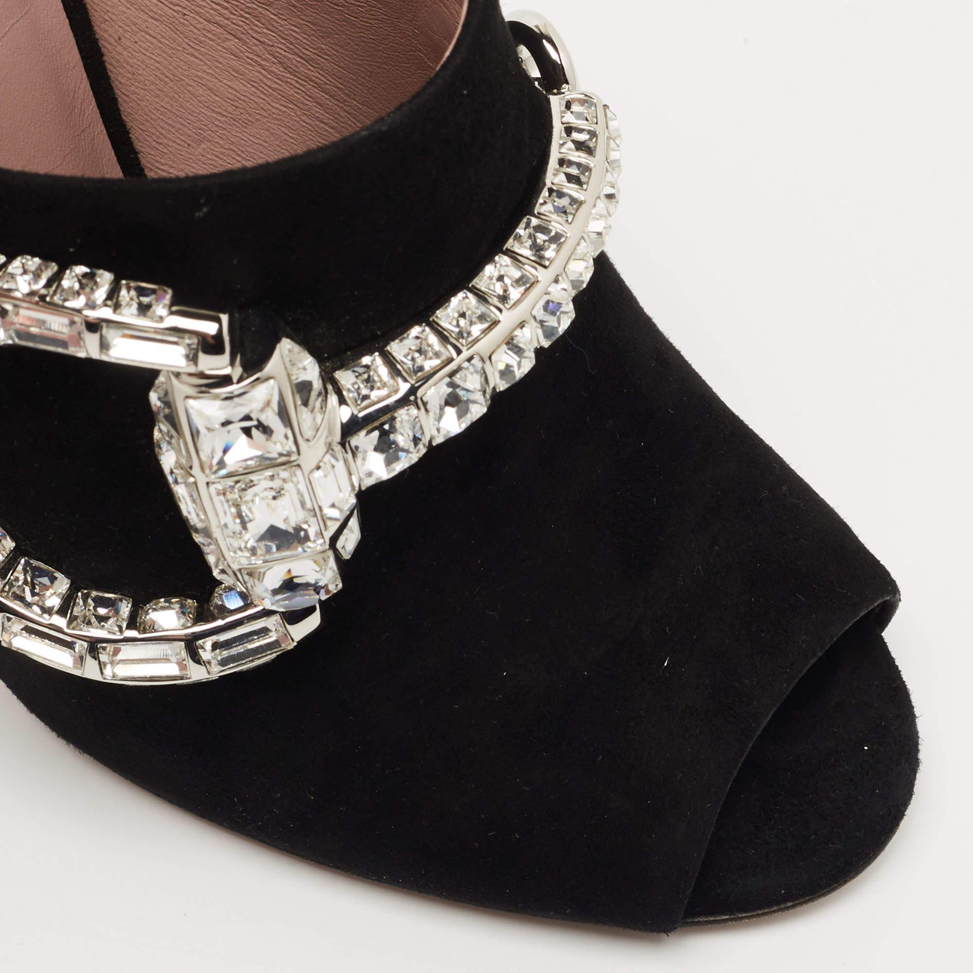 Gucci Black Suede Maxime Crystal Embellished Mule Sandals Size 37 3