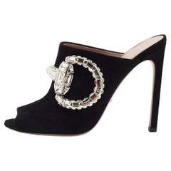 Gucci Black Suede Maxime Crystal Embellished Mule Sandals Size 37