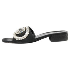 Gucci Black Suede Maxime Crystal Icon Bit Slide Sandals Size 36.5