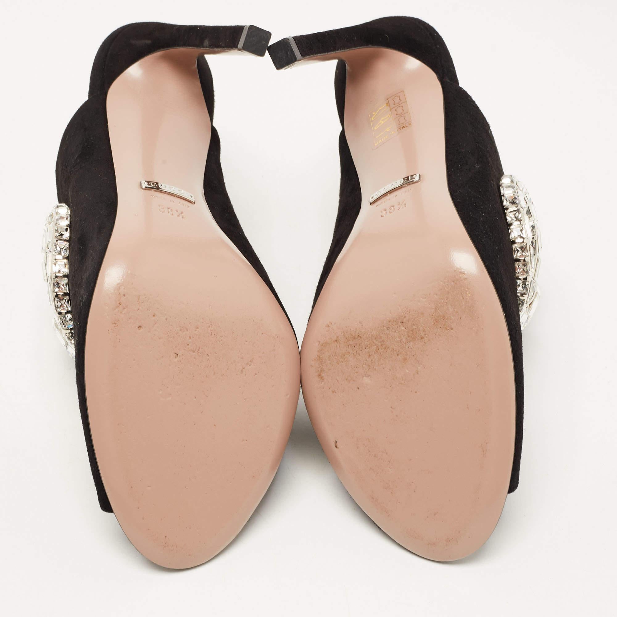 Gucci Black Suede Maxime Crystals Embellished Open Toe Slide Sandals Size 38.5 2
