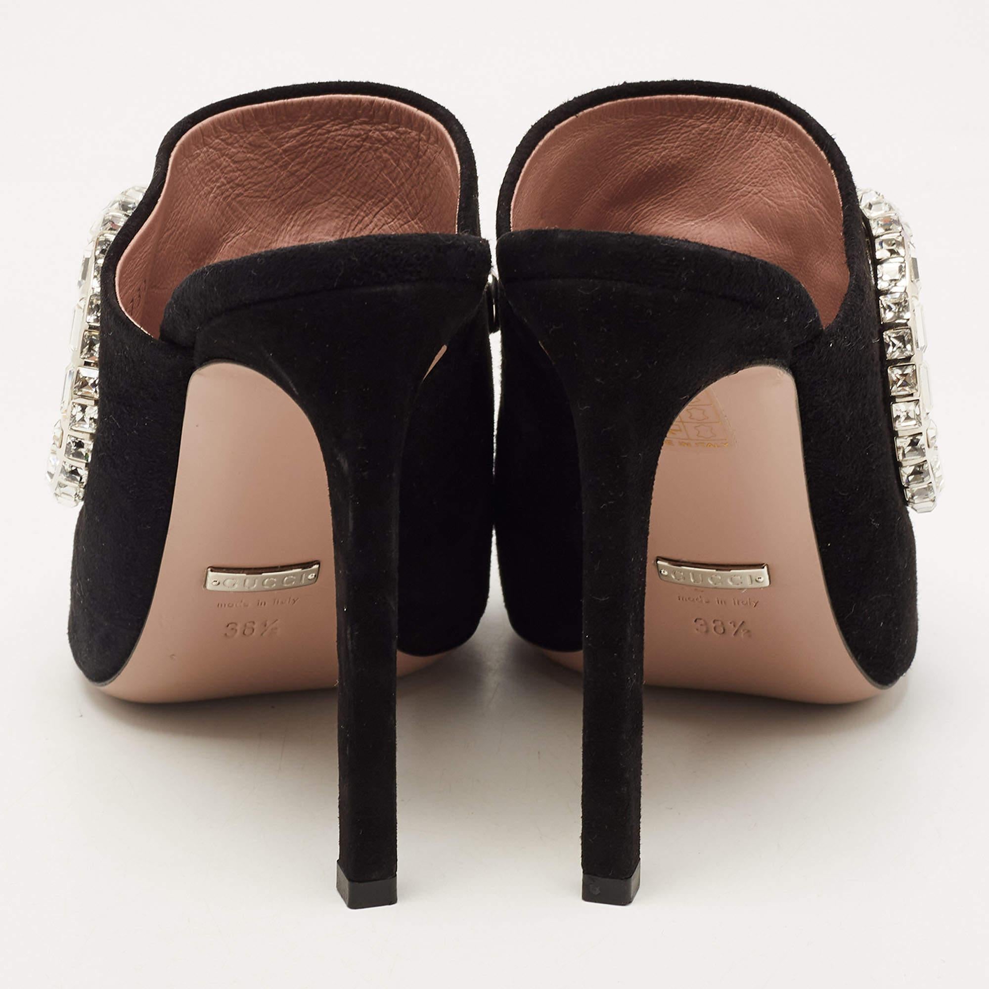 Gucci Black Suede Maxime Crystals Embellished Open Toe Slide Sandals Size 38.5 3