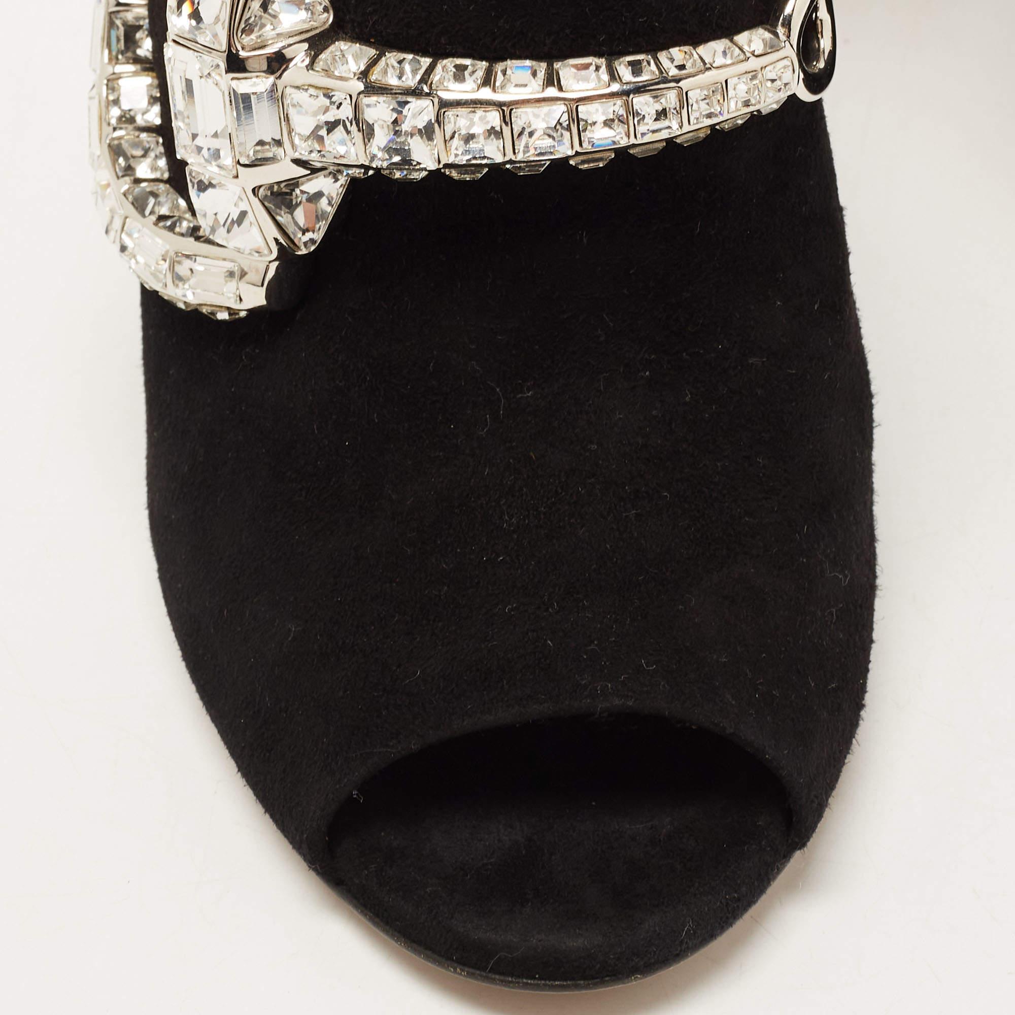 Gucci Black Suede Maxime Crystals Embellished Open Toe Slide Sandals Size 38.5 4