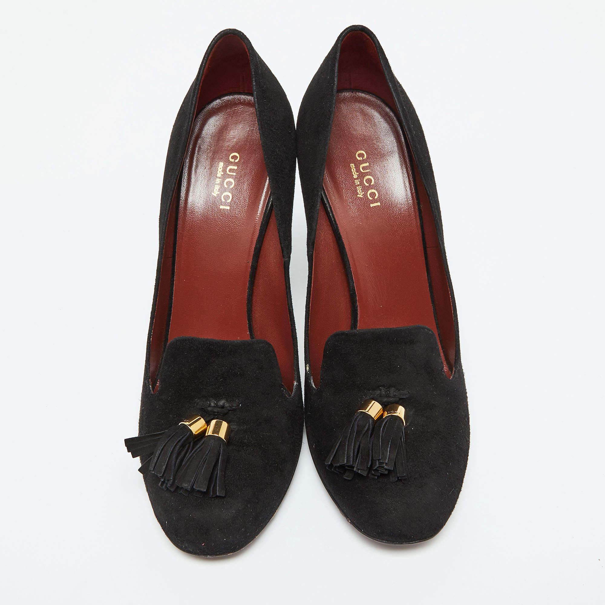 Noir Gucci - Mocassins à glands Mischa en daim noir - Taille 39 en vente