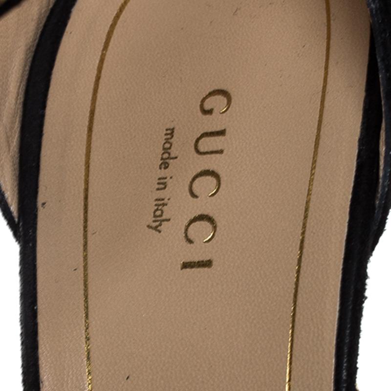 Women's Gucci Black Suede Ophelie Chain Detail Ankle Strap Sandals Size 40