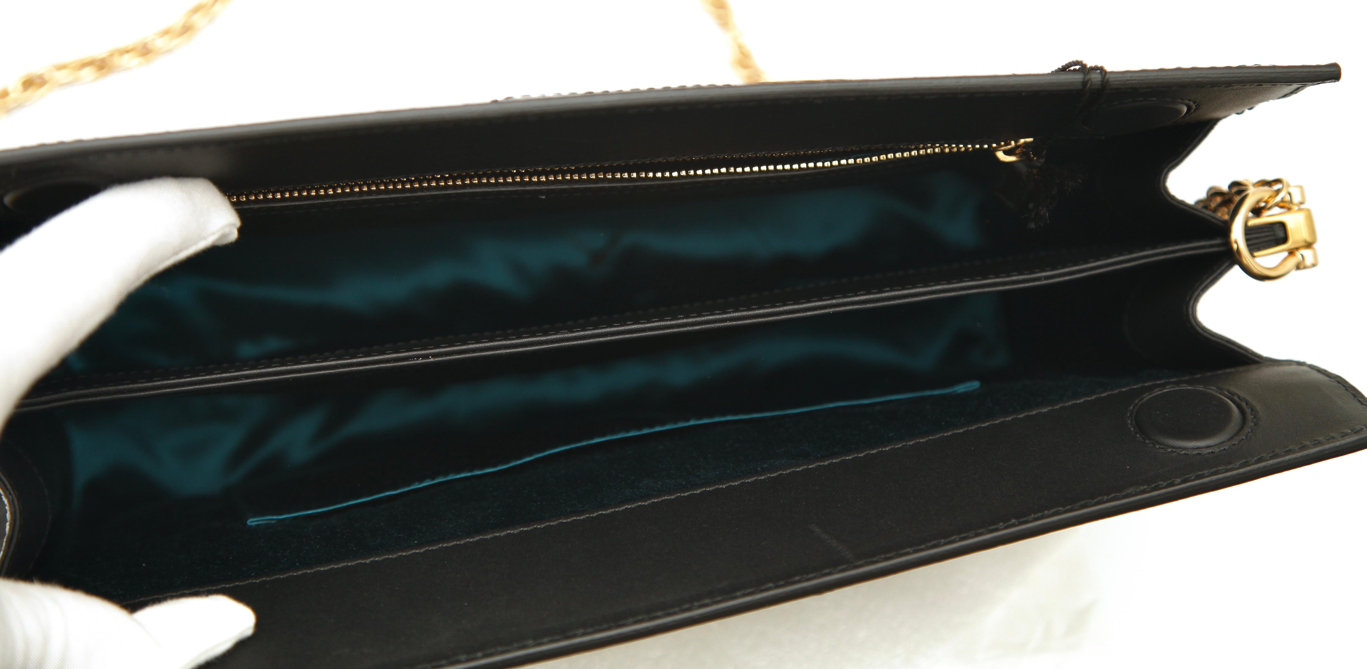 GUCCI Black Suede Patent Leather Bag Medium Ophidia Web Green Chain Gold For Sale 5