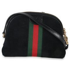 Gucci Black Suede Patent Web Small Ophidia Dome Bag