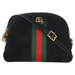 Gucci Black Suede Patent Web Small Ophidia Dome Bag