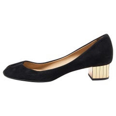 Gucci Black Suede Peep Toe Block Heel Pumps Size 38.5