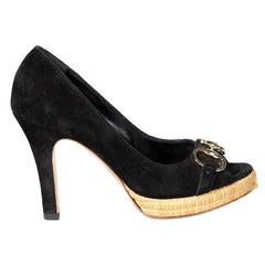 Gucci Black Suede Peep Toe Heels Size IT 36