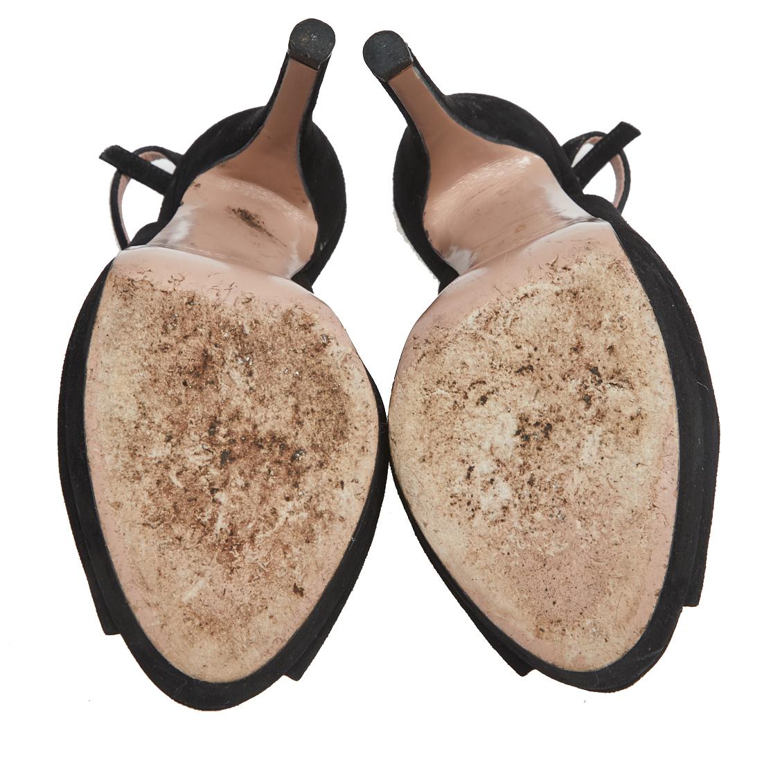 Women's Gucci Black Suede Peep Toe Platform Slingback Sandals Size 36 For Sale