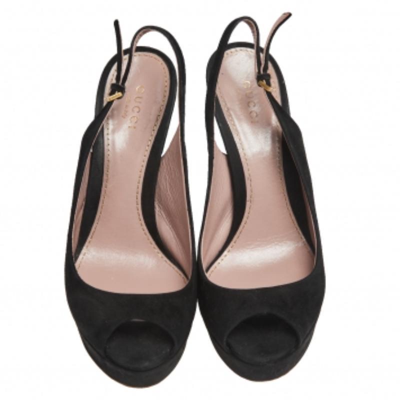 Gucci - Sandales en daim noir à plateforme et à talon aiguille - Taille 36 1