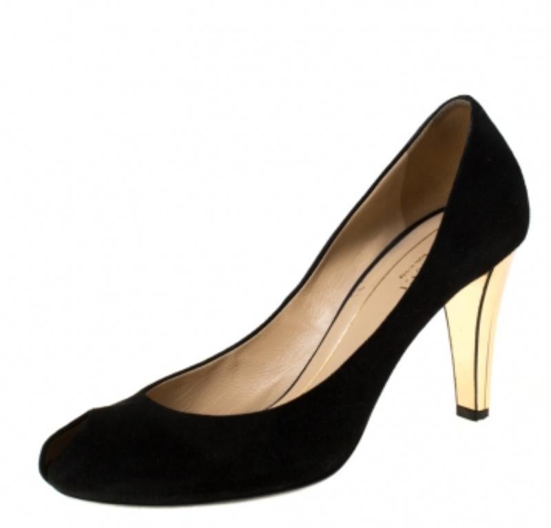Gucci Pumps Peep Toe in pelle scamosciata nera misura 38,5 in vendita 1