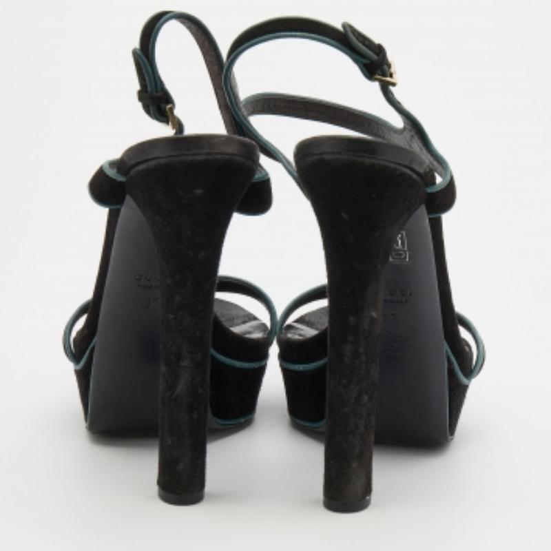 Gucci - Sandales à plateforme en daim noir - Taille 37 en vente 1
