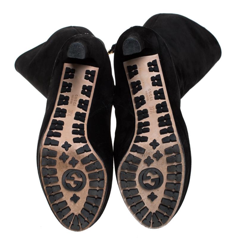 Gucci Black Suede Platform Knee High Boots Size 37.5 1