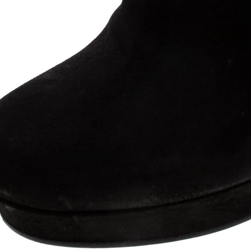 Gucci Black Suede Platform Knee High Boots Size 37.5 2