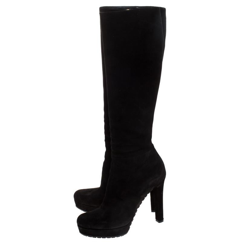 Gucci Black Suede Platform Knee High Boots Size 37.5 3