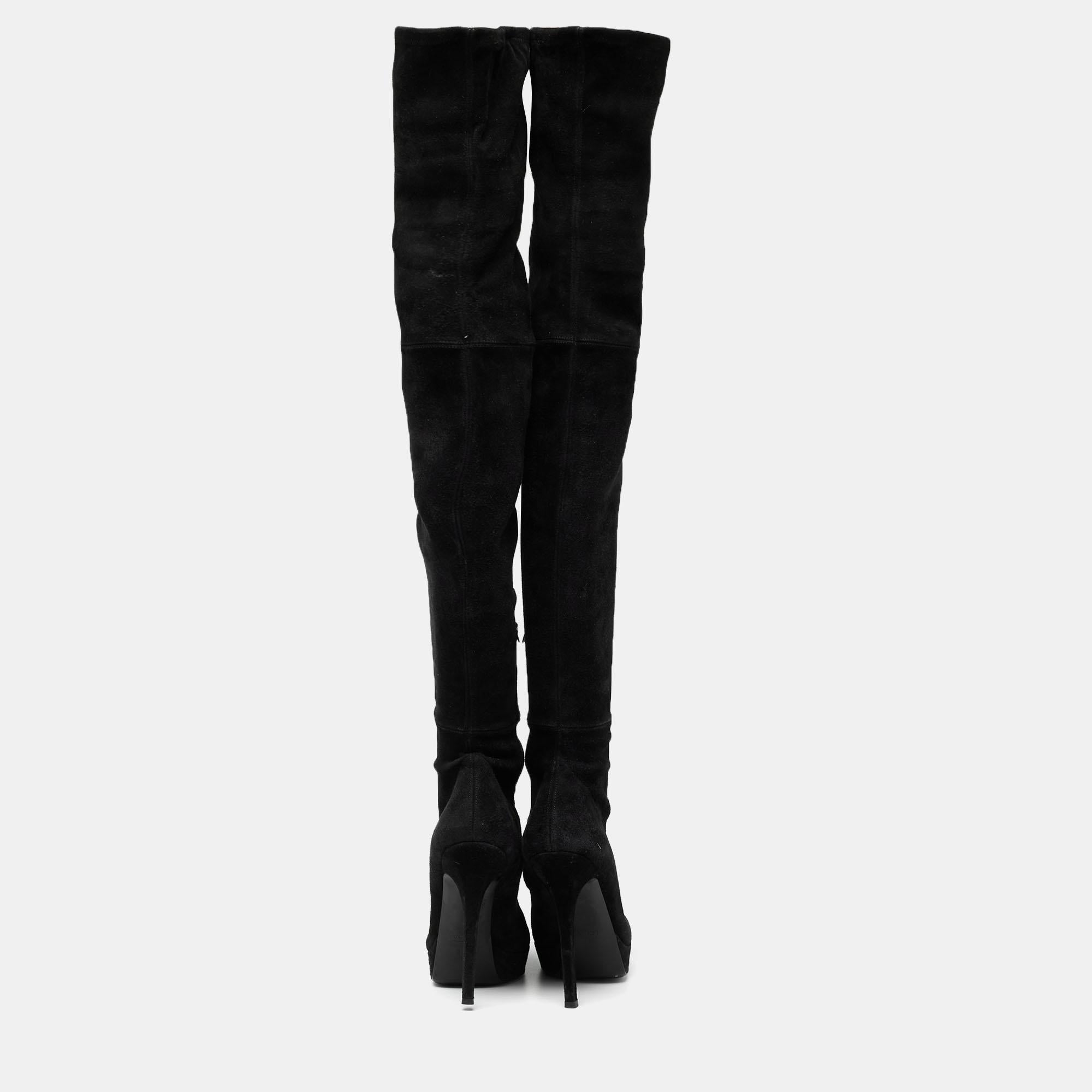 Gucci Black Suede Platform Over the Knee Boots Size 38.5 For Sale 1