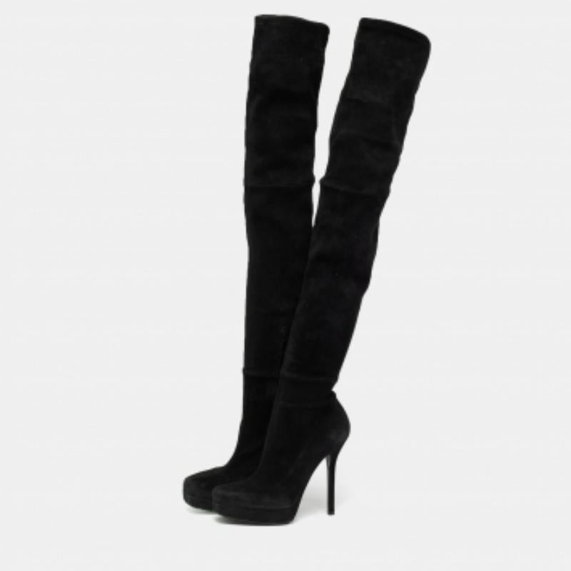 Gucci Black Suede Platform Over the Knee Boots Size 38.5 en vente 2