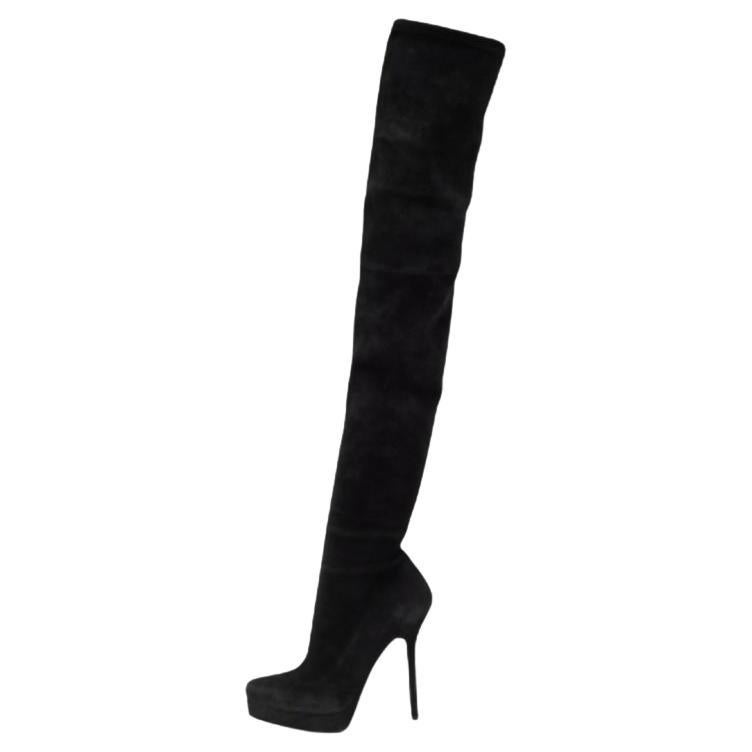 Gucci Black Suede Platform Over the Knee Boots Size 38.5 en vente