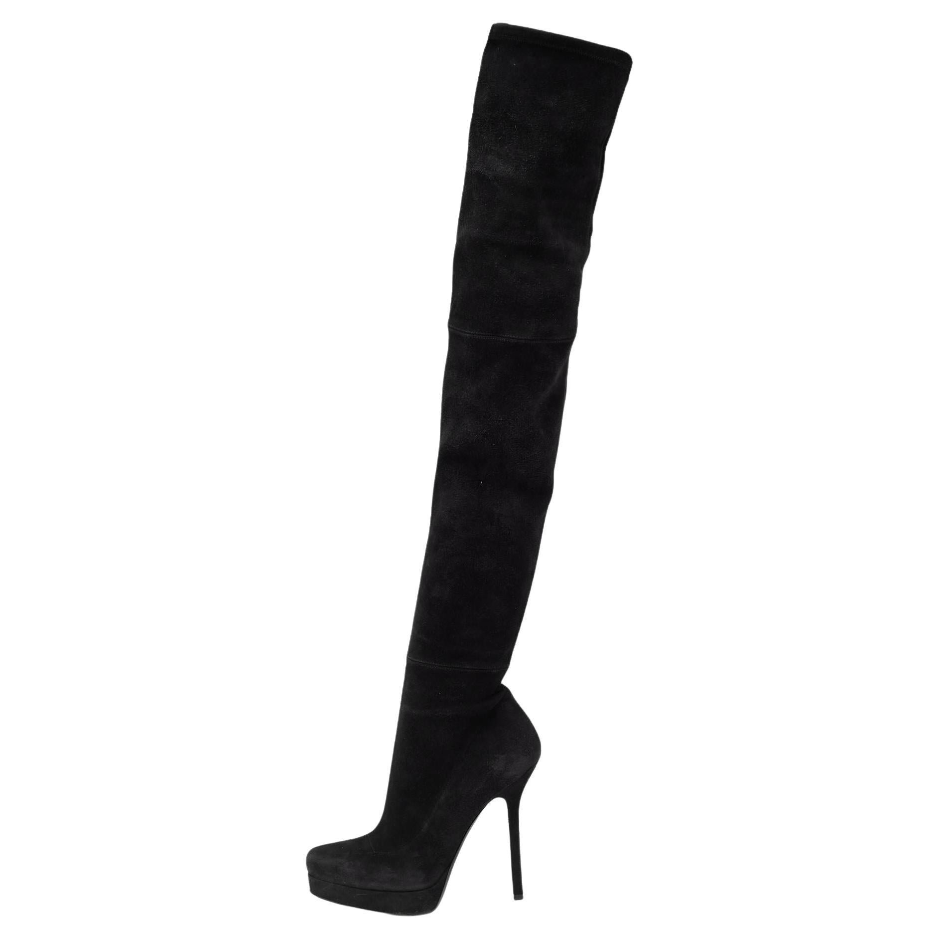 Gucci Black Suede Platform Over the Knee Boots Size 38.5 For Sale